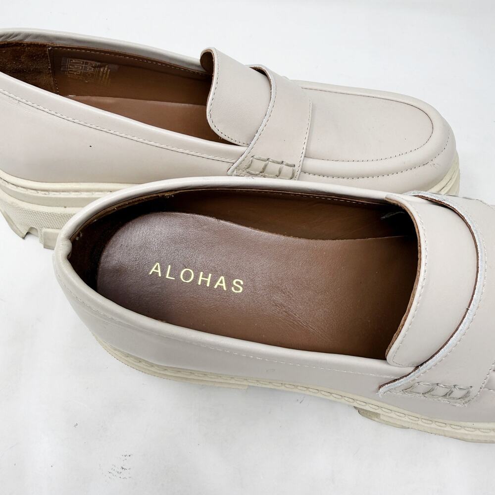 [Alohas] Cream Trailblazer Chunky Heel Penny Loafers Genuine Leather Sz 10 EU 40 - Picture 10 of 12